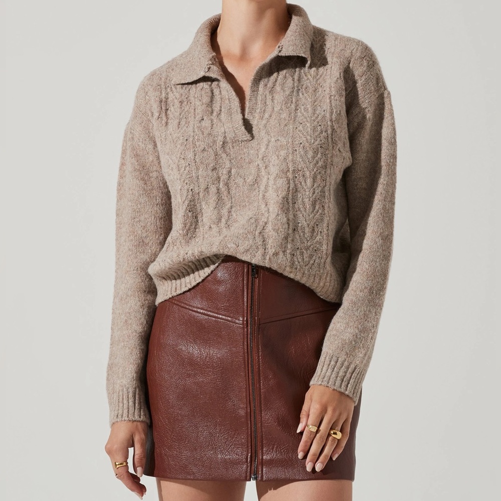 ASTR The Label Polo Cable Knit Sweater